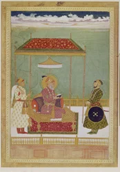 Portret van Shah Aurangzeb met een man, mogelijk Ashraf Khan, begin 18e eeuw