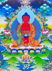 Afbeelding van Amitabha Boeddha zittend op een lotus