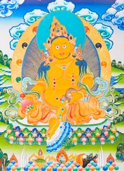 Afbeelding van Dzambhala, de gele Dzambhala is de manifestatie van de Boeddha Ratnasambhava die rijkdom in de materialistische wereld symboliseert