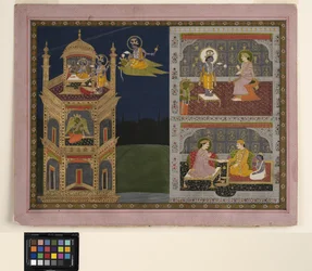 Vishnu nadert een gouden toren op Garuda, c.1825