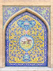 Tegeltableau in het Golestan-paleis, Teheran, Iran