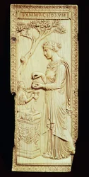 Een blad van de Symmachi-diptiek, genoemd naar de Symmachi-familie, 400 na Chr.