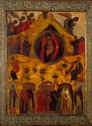 De Vergadering van de Maagd Russische Icoon van 1560
