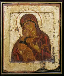 De Moeder Gods van Vladimir, Russische icoon, Pskov School, eind 15e eeuw