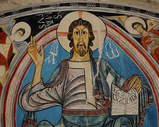 Christus in majesteit geflankeerd door serafijnen en symbolen van de evangelisten, kopie van 12e-eeuws origineel