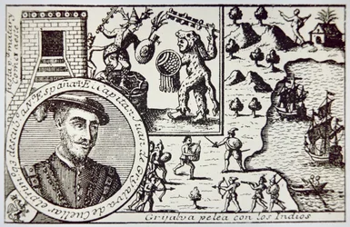 Spanjaarden onder Juan de Grijalva landen in Yucatan en vechten tegen Maya krijgers in de Slag bij Champoton, mei 1518