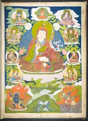 Een van 12 tekeningen die Tibetaanse godheden uitbeelden door een Tibetaanse kunstenaar, waarschijnlijk in Lhasa