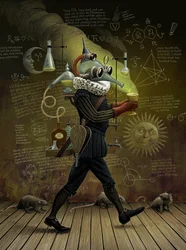 De Alchemist 2014 (scratchboard, digitaal ingekleurd)