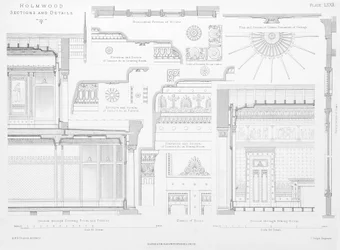 Interieur decoratieve details van Holmwood, Glasgow (gravure)