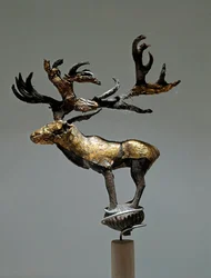 Scythische kunst: ornament met een hert. Uit Altai, 5e - 3e eeuw v.Chr. Sint-Petersburg, Hermitage Museum
