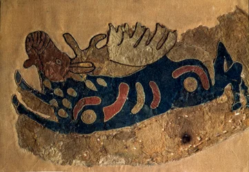 Scythische kunst: fragment van een vilten zadelbekleding. Sint-Petersburg, Hermitage Museum