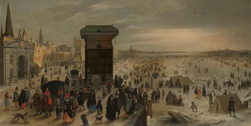 De kraan op de Antwerpse kade bij de bevroren Schelde