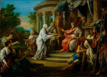 De Vestaalse maagd Tuccia voor Numa Pompilius (schilderij op doek)