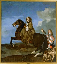 Christina van Zweden te paard ... (schilderij op doek)