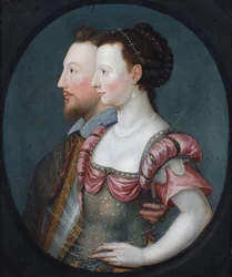 Een profielportret van een dame en een heer, naar verluidt Philip Sydney en zijn zus Lady Pembroke (olieverf op doek)