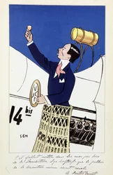 Komedieportret van Alberto Santos-Dumont (Santos Dumont) (1873-1932) - in Hedendaagse Beroemdheden en de Benedictijn, door Sem (1863 - 1934), ca. 1900