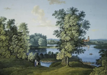 Uitzicht op de Grote Vijver in het Park in Tsarskoye Selo
