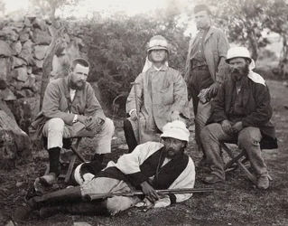 Groep ontdekkingsreizigers, Judea District, Palestina, 1867