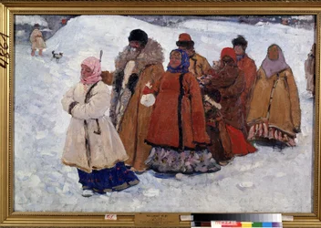 Een familie - Een Russische familie wandelend in de sneeuw