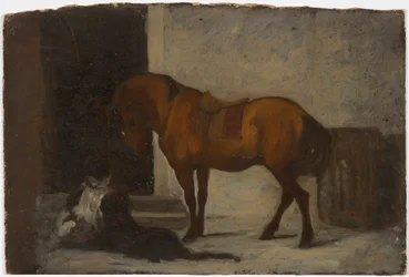 Een paard en twee honden