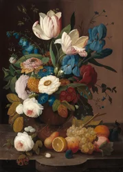 Stilleven, bloemen en fruit