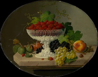 Stilleven met aardbeien in een compote, 1865-70