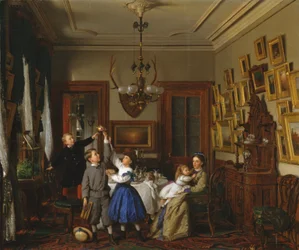 De Wedstrijd om het Boeket: De Familie van Robert Gordon in hun Eetkamer in New York