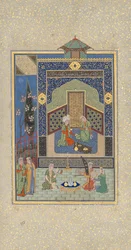 Bahram Gur in het Turkoois Paleis op woensdag, Folio 216 uit een Khamsa, AH 931/AD 1524-25