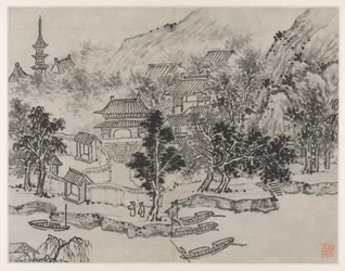 Twaalf gezichten op Tiger Hill, Suzhou: vergezicht op Tiger Hill vanaf de aanlegplaats aan het kanaal