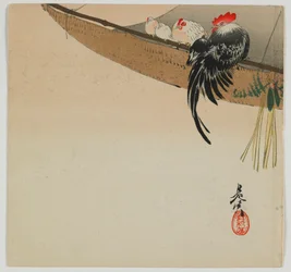 Kippen rusten op een zeil, Meiji-periode, eind 19e eeuw