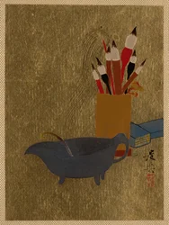 Ketel en doos met verfkwasten, 1882