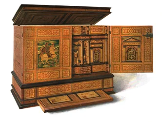 Schrijfkabinet ingelegd met marqueterie, 1904