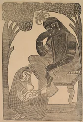 Radha streelt Krishna