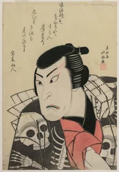 Acteur Ichikawa Ebijūrō I als Tōken (China Hond) Jūbei, in het stuk Rood en Paars, Rijke Kleurstoffen van Osaka (Benimurasaki ai de someage)
