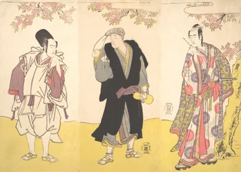 Kabuki-acteurs Ichikawa Yaozo III, Onoe Matsusuke I, en Sawamura Sojuro III, 11e maand, 1786