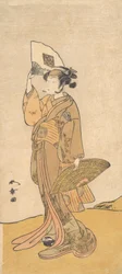 Nakamura Matsue II als een vrouw die op een heuvel staat