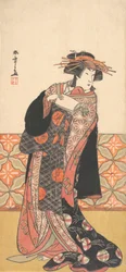 Nakamura Riko als Rijkelijk Geklede Courtisane Staand in een Kamer, ca. 1778