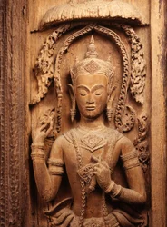 Deur met een afbeelding van een beschermengel, uit de Ayutthaya-periode (hout)