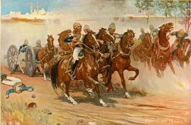 Luitenant Roberts Redt Zijn Batterij Onder de Muren van Delhi, 1901