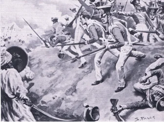 De Slag bij Dubba, 24 maart 1843, illustratie uit Britse gevechten op land en zee, 1915