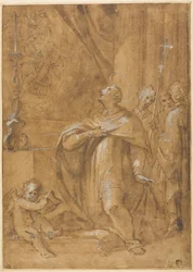 San Carlo Borromeo Aanbidt een Beeld van de Geboorte van de Maagd