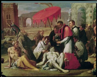 St. Charles Borromeo (1538-84) die het sacrament toedient aan pestslachtoffers in 1576 (detail)