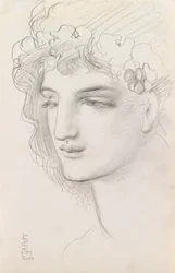 Studie van een met bloemen versierd hoofd, 1867