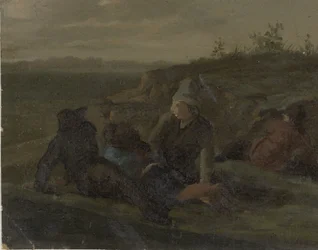 Boeren rustend in een weide
