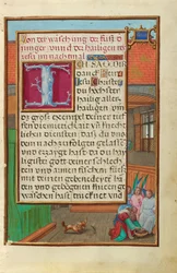 Grens met Abraham die de voeten van de drie engelen wast