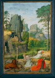 Paysage avec saint Jerôme penitent et la guerison du lion - Landschap met de heilige Jerôme penitent en de genezing van de leeuw ...