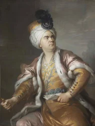 De acteur Lekain als Orosmane in de tragedie Zaïre van Voltaire