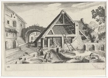 Dorpsgezicht met de Heilige Familie Zuid-Europese landschappen (serie titel) Topographia variarum regionum (serie titel)