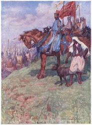 De goede koning zat te paard halverwege de berg
