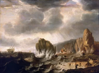 Schipbreuk op een rotsachtige kust